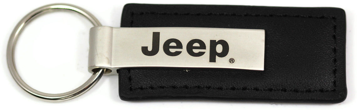 Jeep Black Leather Authentic Logo Key Ring - Click Image to Close